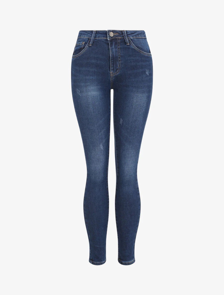 Jean skinny verbleekt met hoge taille - Blauw