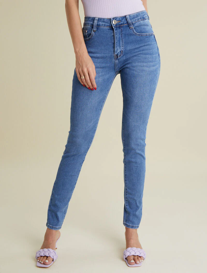 Slim jeans met wassing - blauw denim
