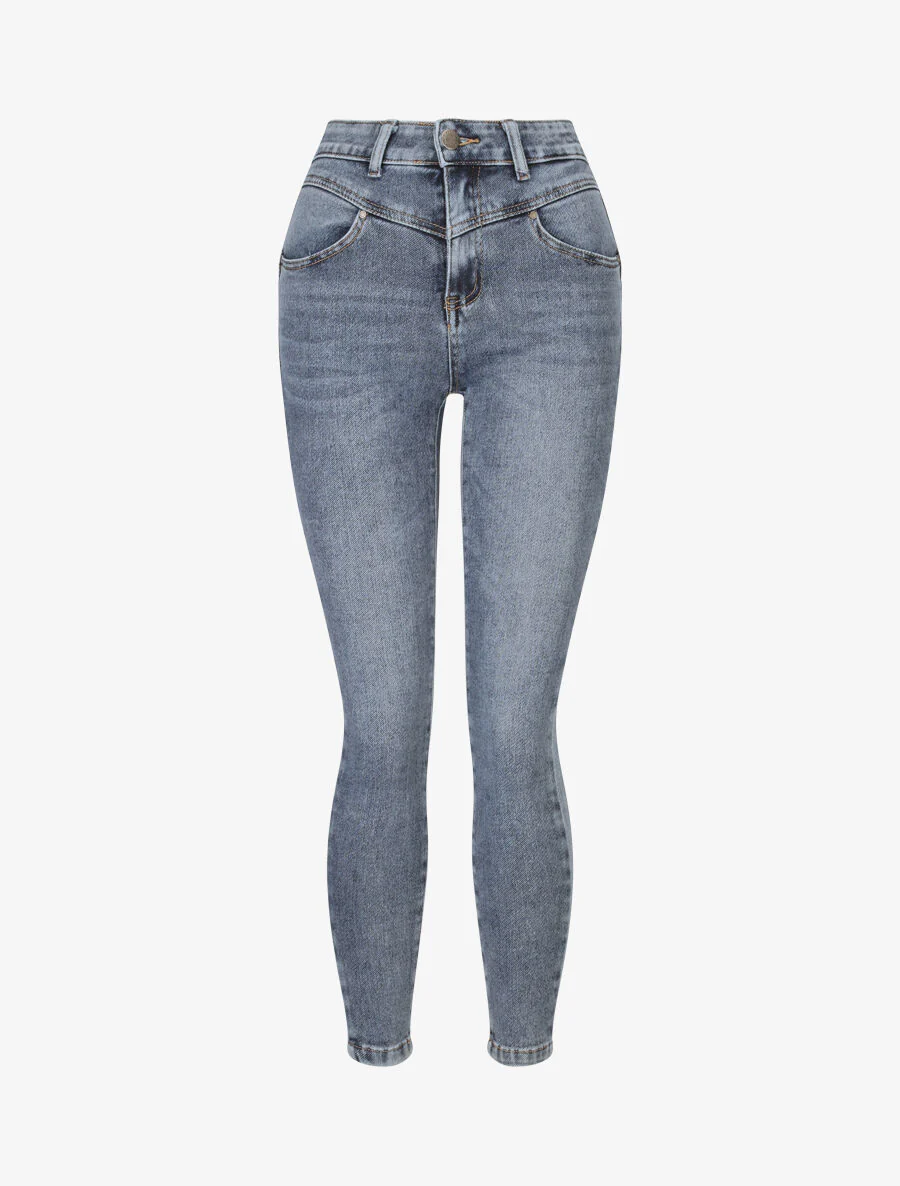 Slim jeans met V-naden in de taille - Blauw