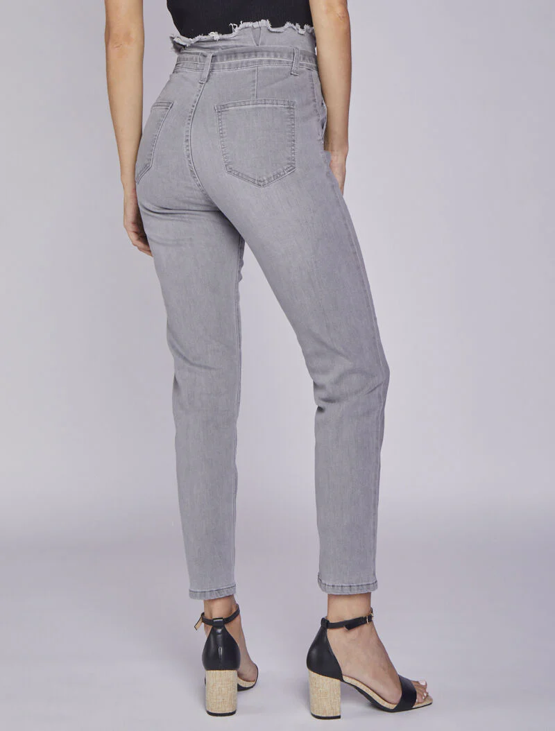 Slim fit paperbag jeans met rafelige taille - Grijs - Image 2