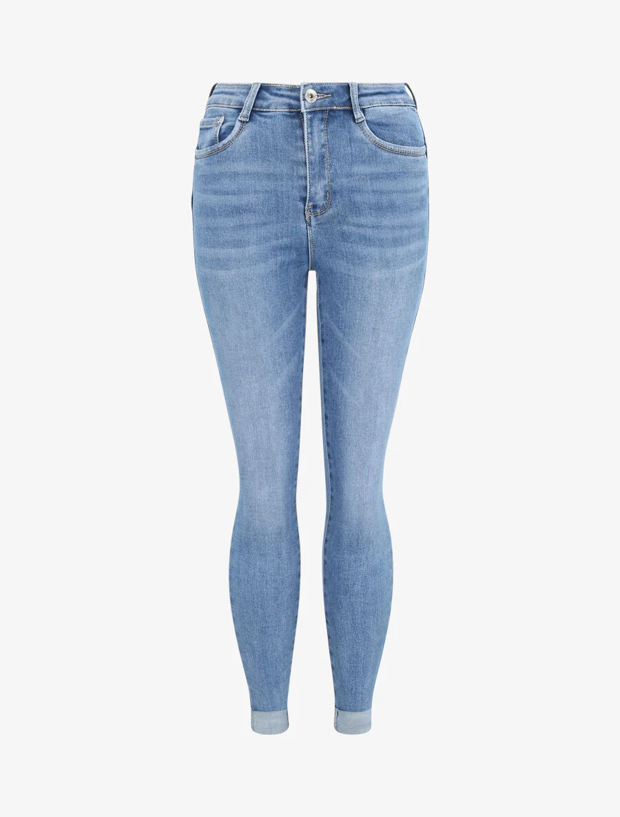 Slim fit push up jeans met omslag - Blauw denim