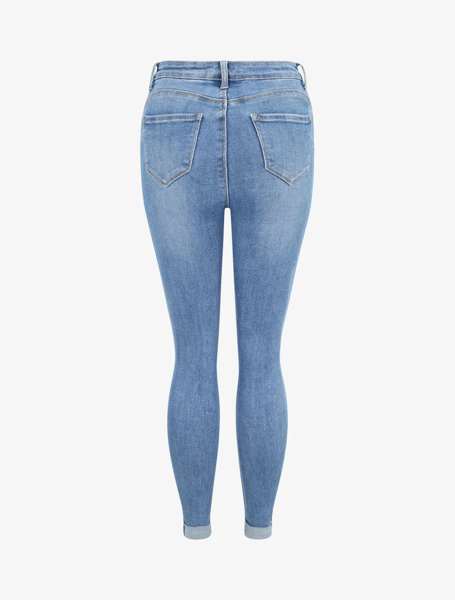 Slim fit push up jeans met omslag - Blauw denim - Image 2
