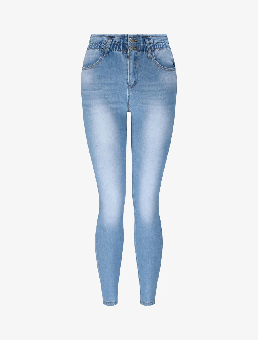 Jean slim standaard elastische taille - Blauw