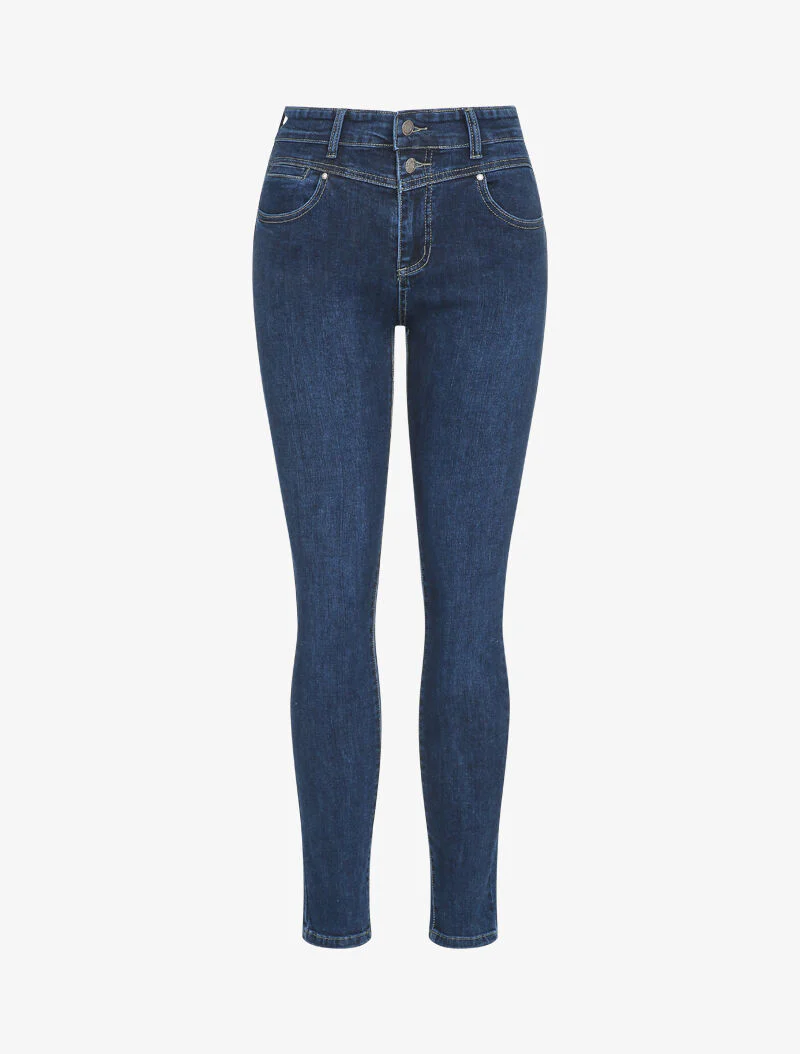 Slim fit jeans met standaard taille en 2 knopen sluiting - Blauw