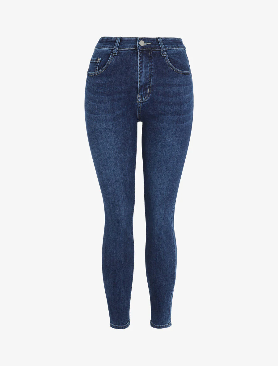 Slim fit stretch jeans met standaard taille - Blauw