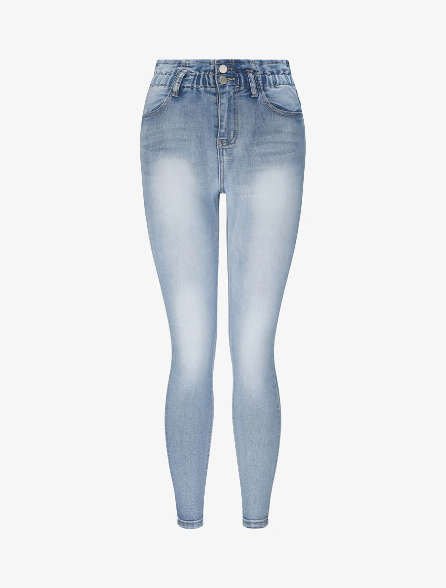 Jean slim verbleekt met standaard elastische taille - Lichtblauw