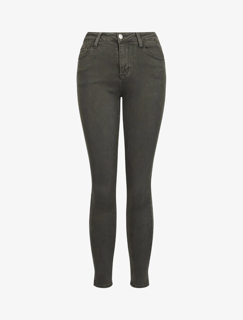 Jean stretch met hoge taille en skinny pasvorm - Kakigroen