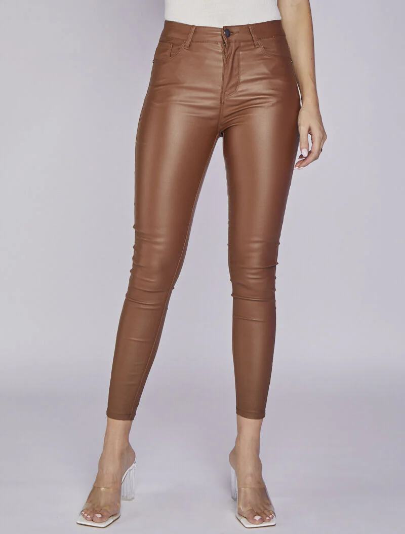 Jean ultra skinny met coating - Kameel