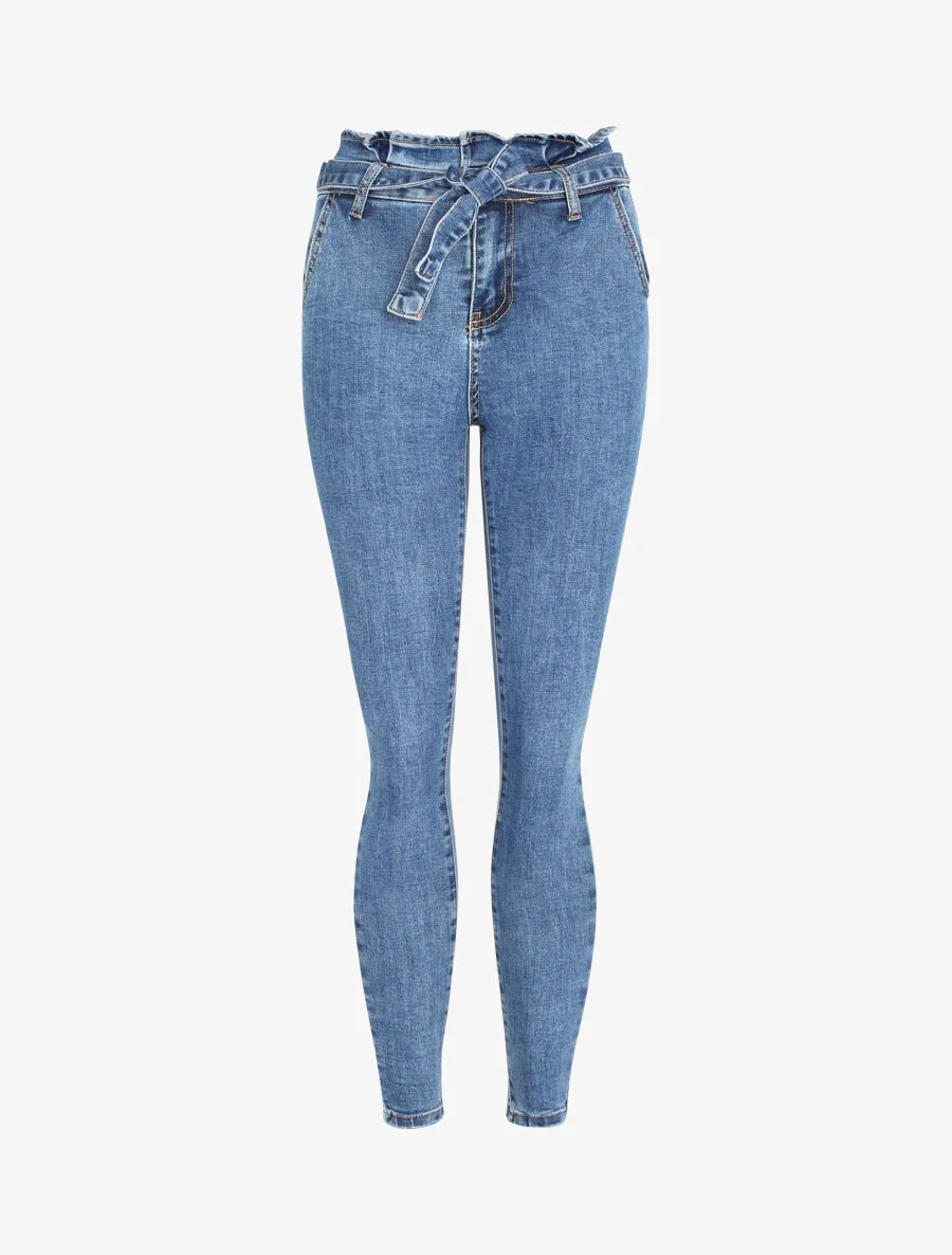 Jean ultra skinny met ruches aan de taille - Blauw denim