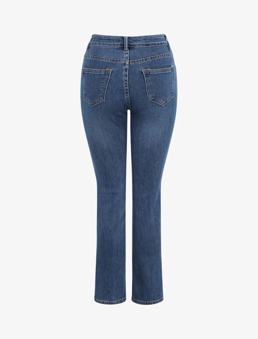 High-waisted bootcut jeans with buttoned split hems - Blauw - Image 2