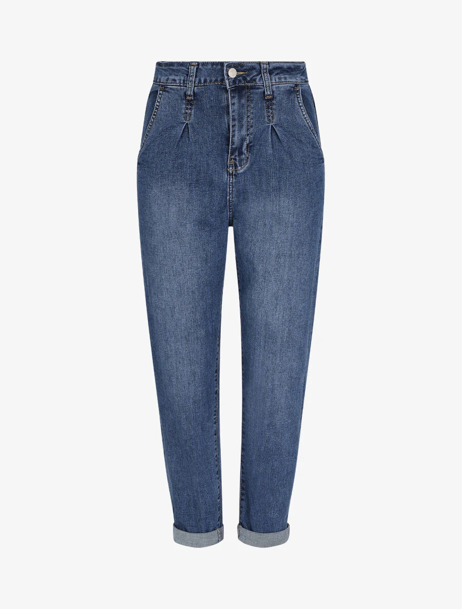 Jean boyfriend 7/8 met omslag - Blauw denim