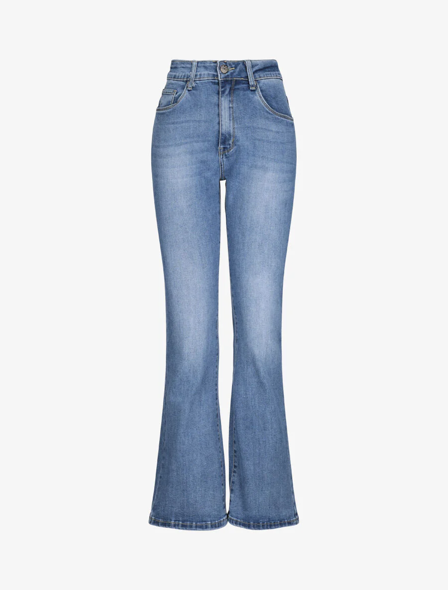 Jean met hoge taille en uitlopende pijpen - Blauw
