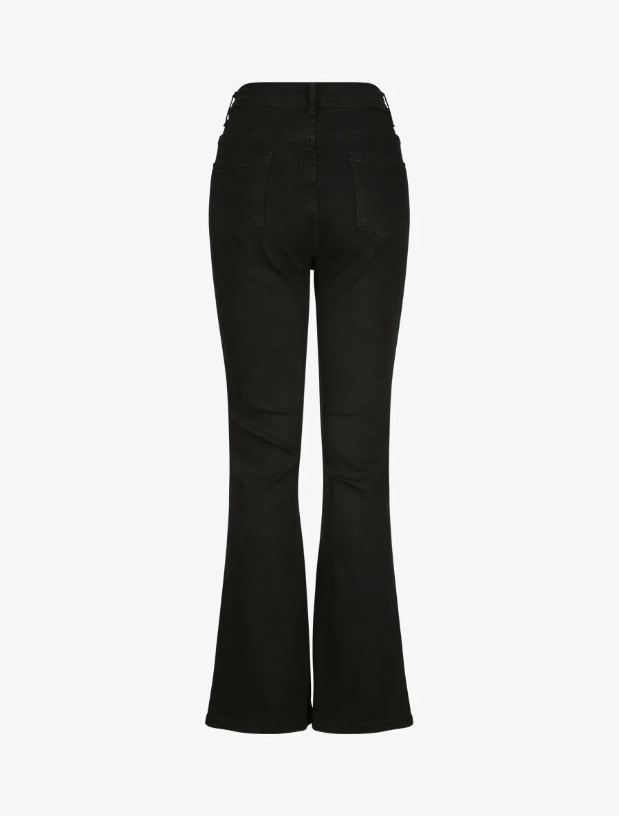 Jean met hoge taille en uitlopende pijpen - Zwart - Image 2