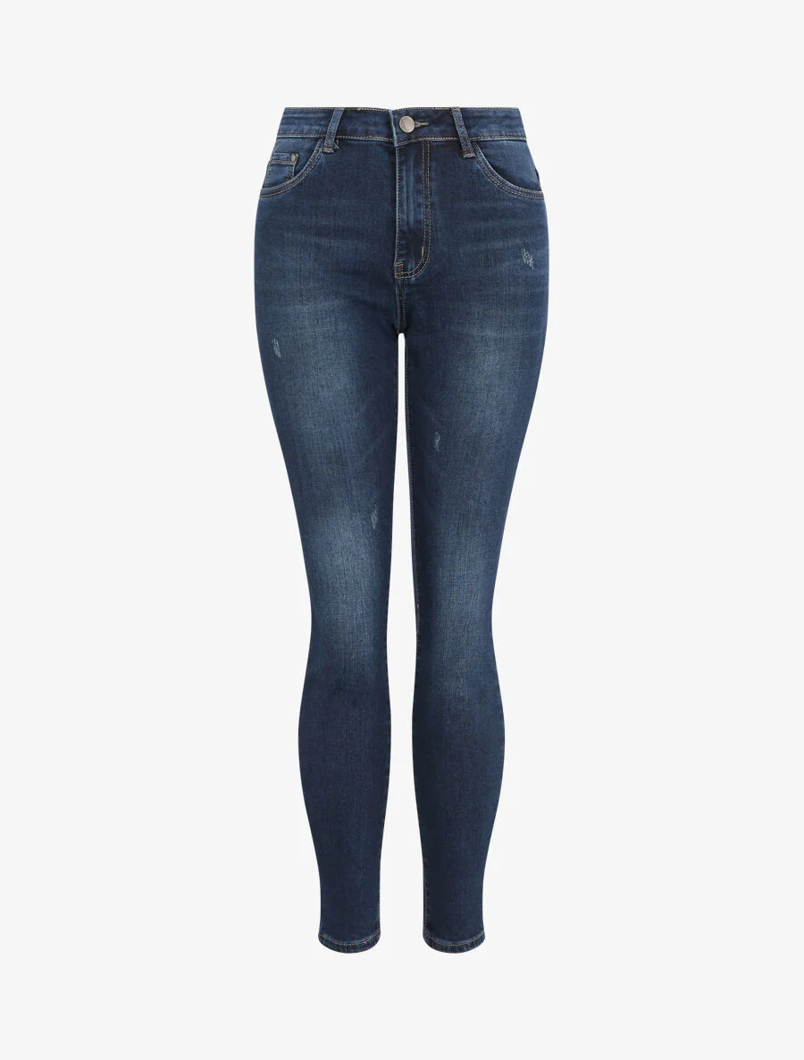 Jean hoge taille skinny met scheuren - Donkerblauw