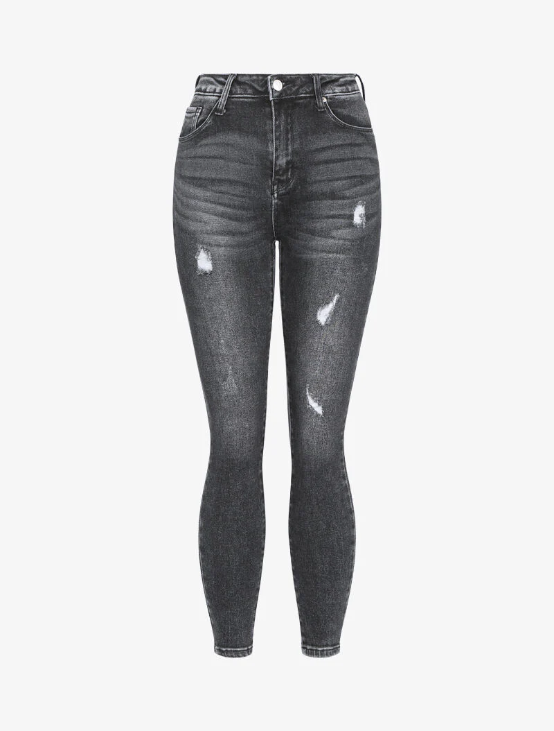 Jean met hoge taille push-up gebruikt - antraciet