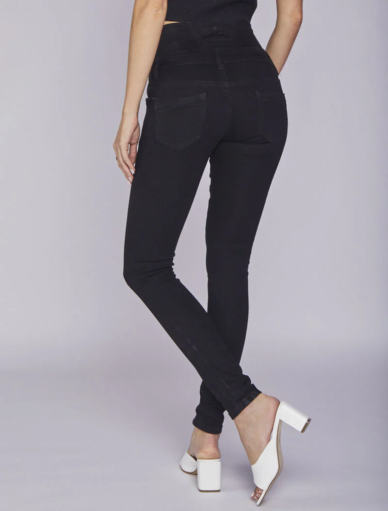 Jean taille empire met knoopdetail - Zwart - Image 2