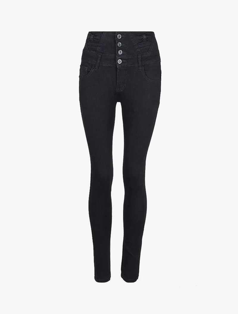 Jean taille empire met knoopdetail - Zwart - Image 3