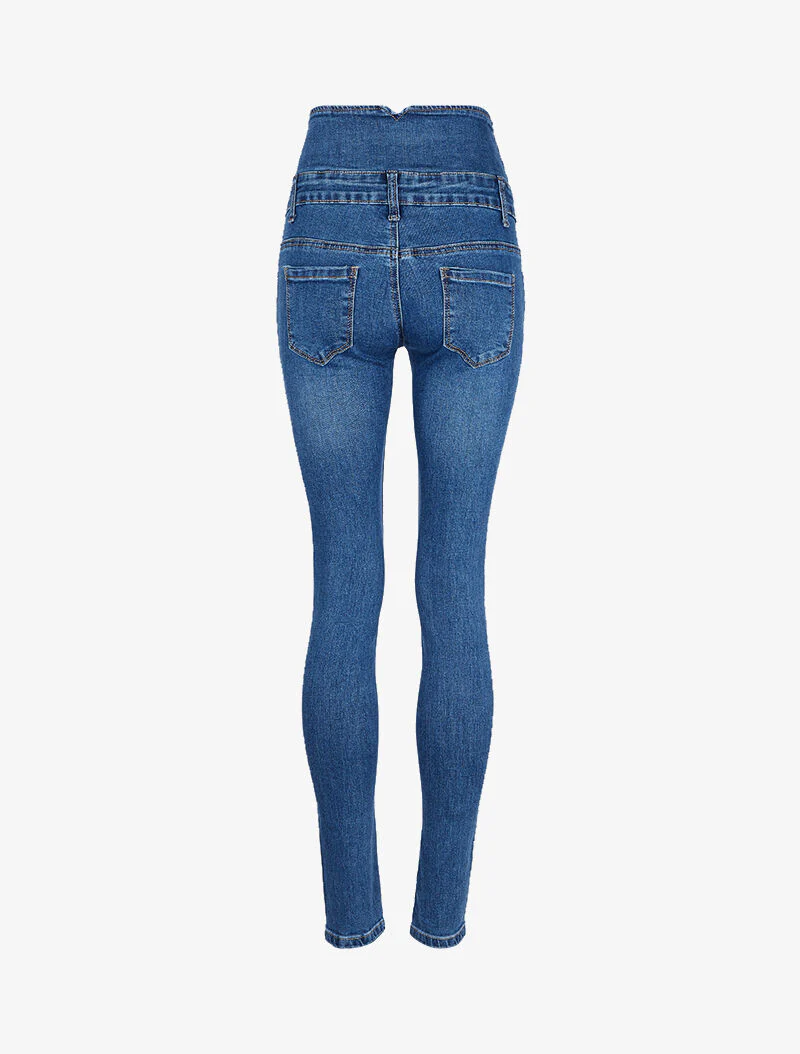 Jean taille empire en gestileerd - Denim blauw - Image 4