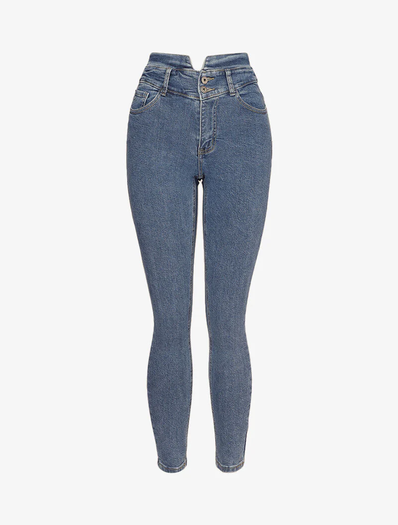 Jean taille empire gespleten en 2 knopen - Blauw