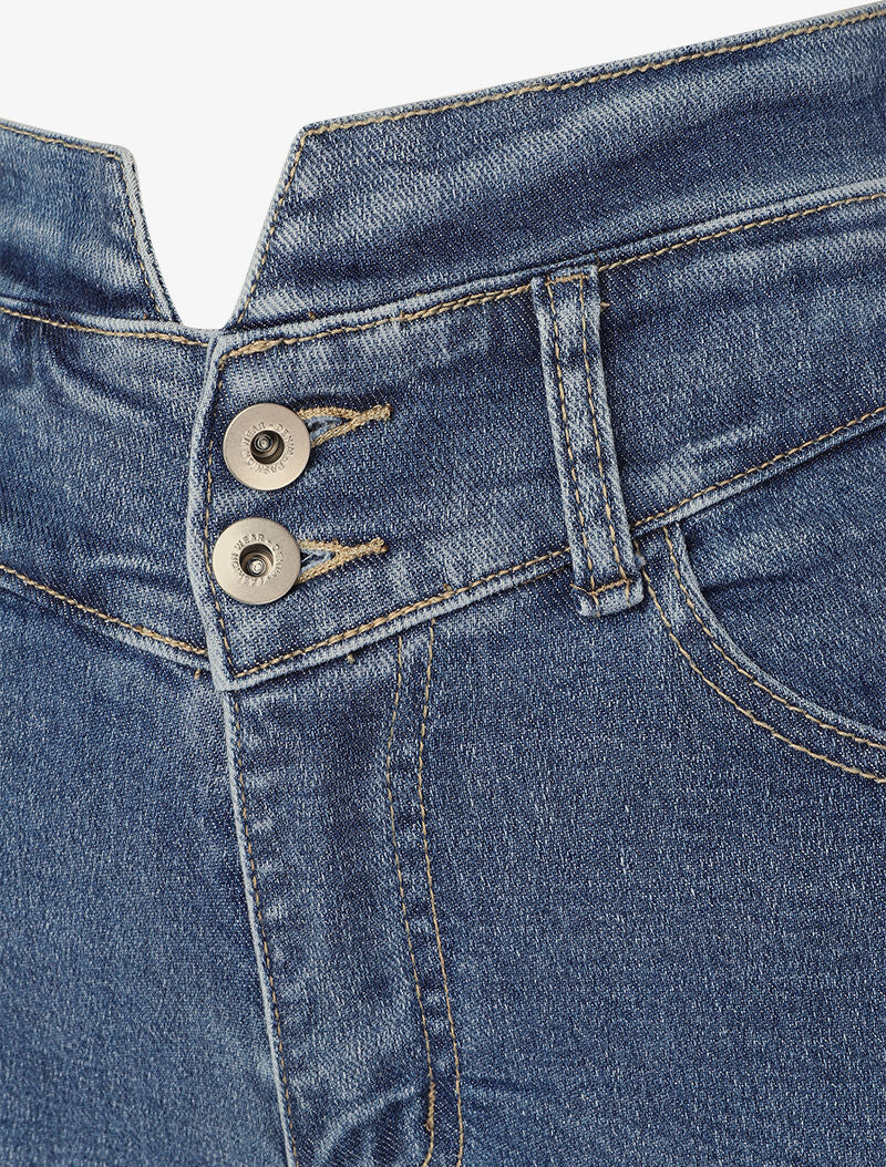 Jean taille empire gespleten en 2 knopen - Blauw - Image 3