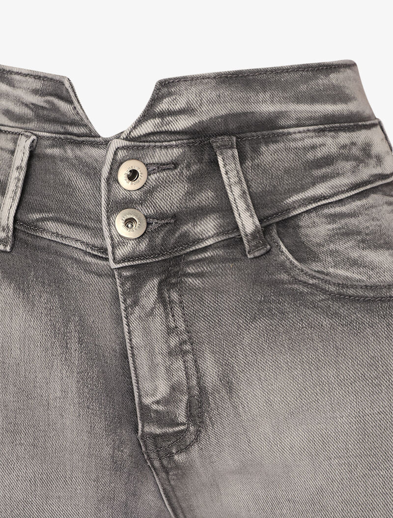 Jean taille empire gespleten en 2 knopen - Lichtgrijs - Image 3