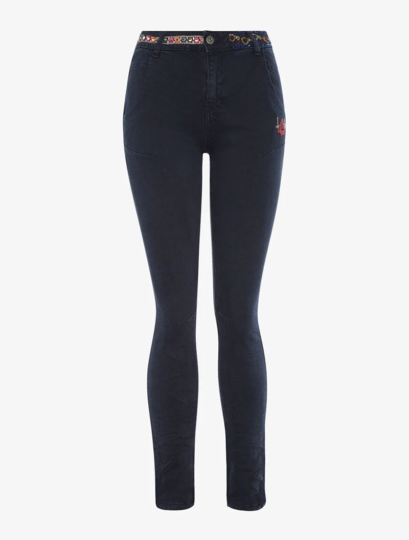 Jean geborduurde fantasie - marineblauw