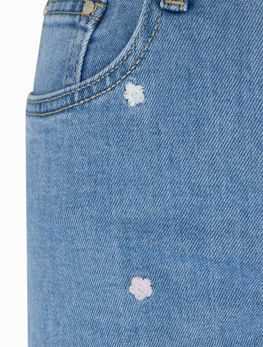 Jeans met bloemenborduurselmotief - Blauw - Image 3