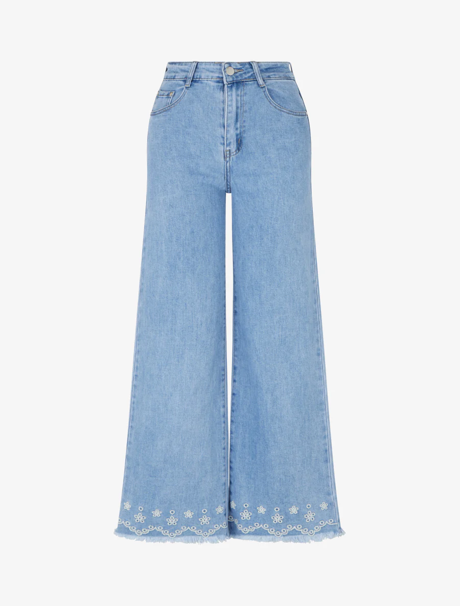 Jeans met fantasie borduursels - Blauw