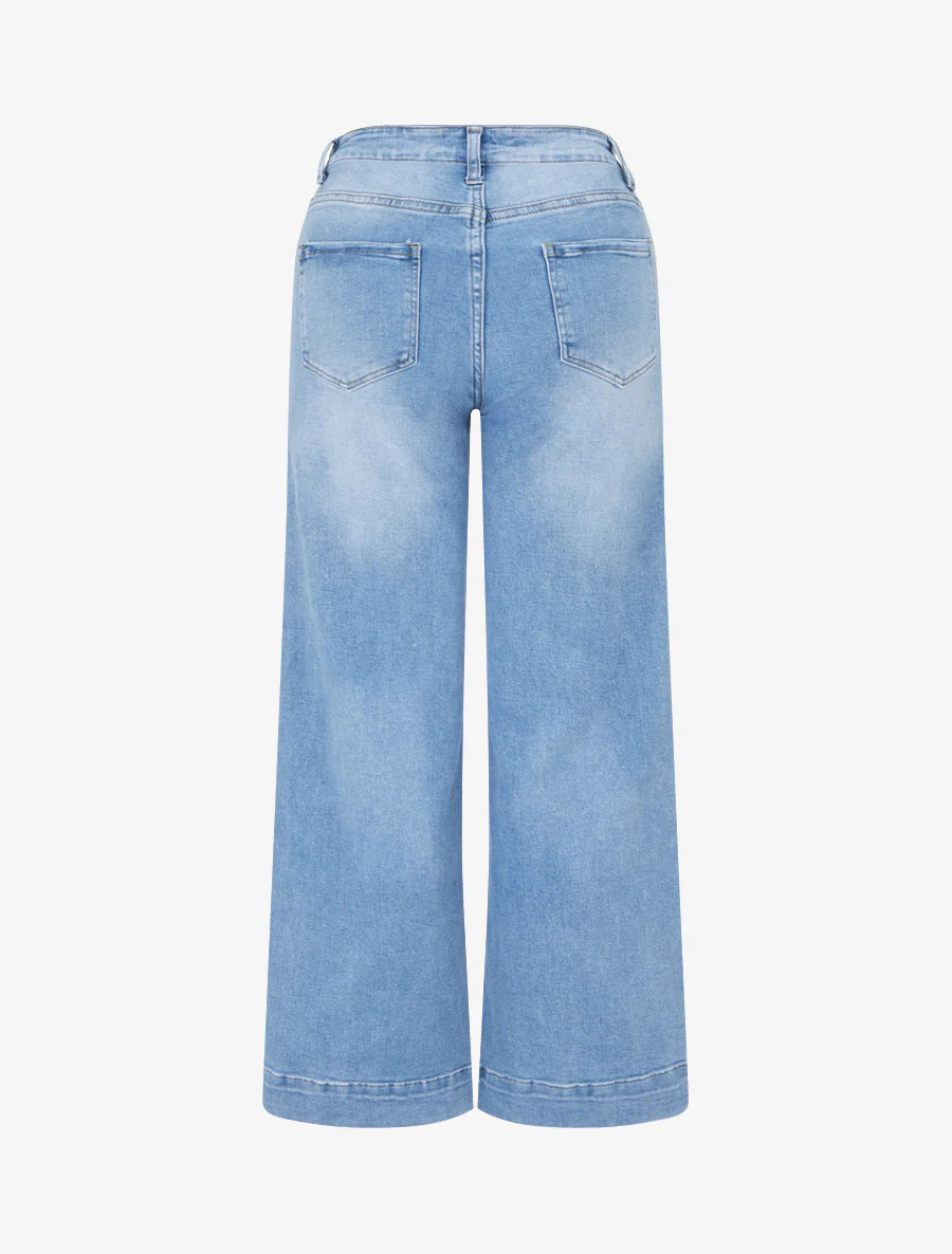 Jeans met hoge taille en decoratieve knopen, rechte snit - Blauw - Image 2