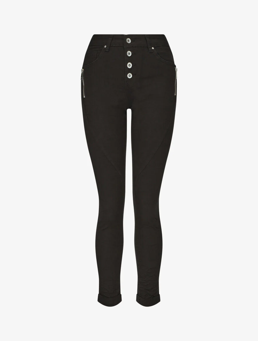Jeans met hoge taille en kreukeffect. slim fit - zwart