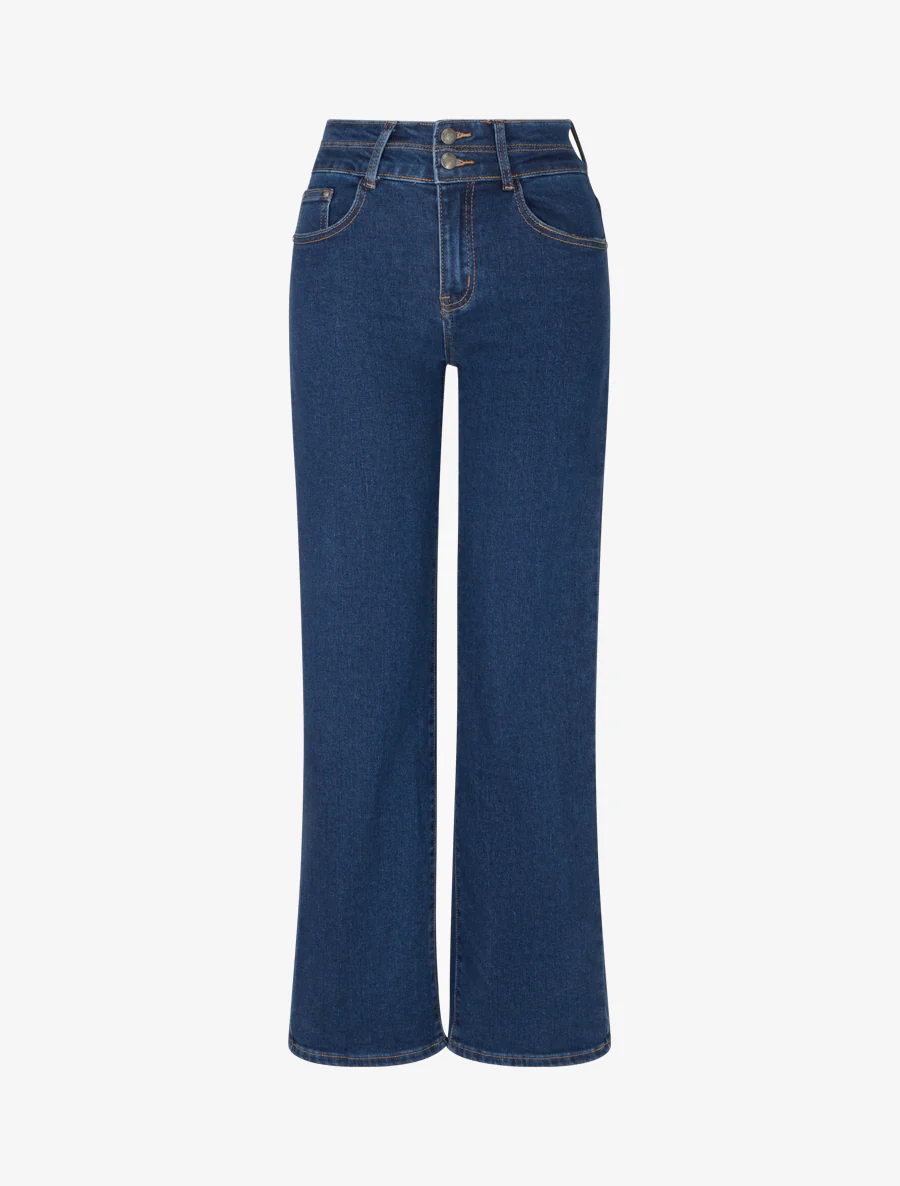 Jeans met hoge taille en rechte pijpen - Blauw