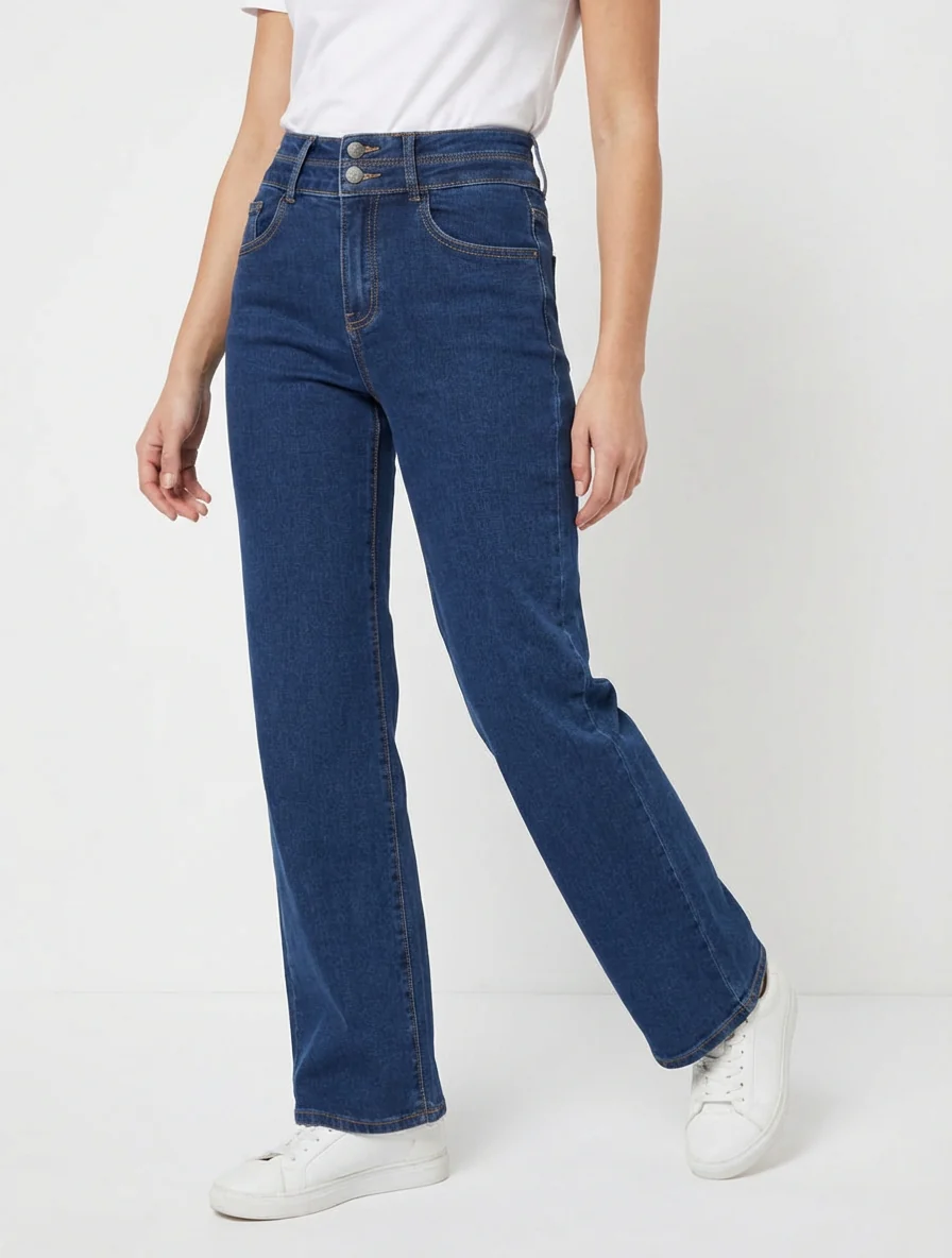 Jeans met hoge taille en rechte pijpen - Blauw - Image 4