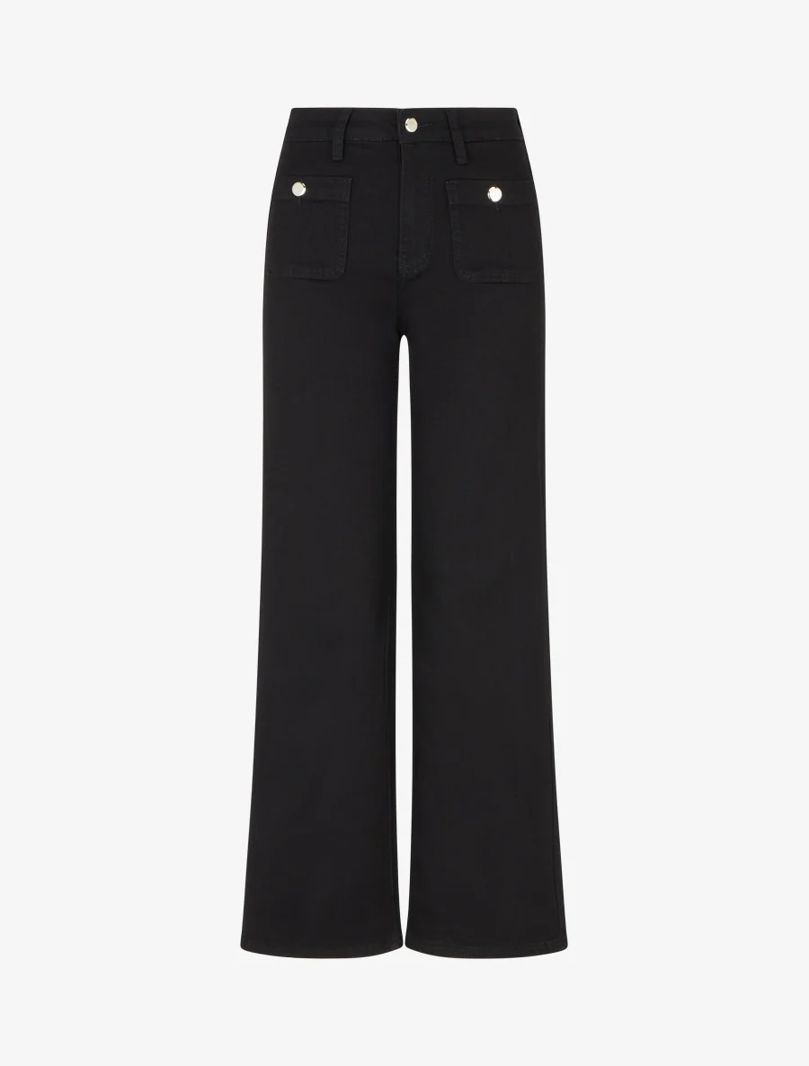 Jeans met opgestikte zakken en knopen, push-up model - Zwart
