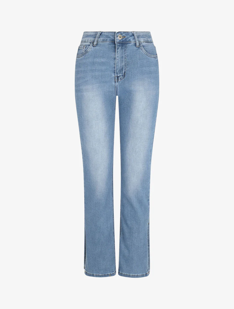 Jeans met rechte pijpen en splitten - Lichtblauw