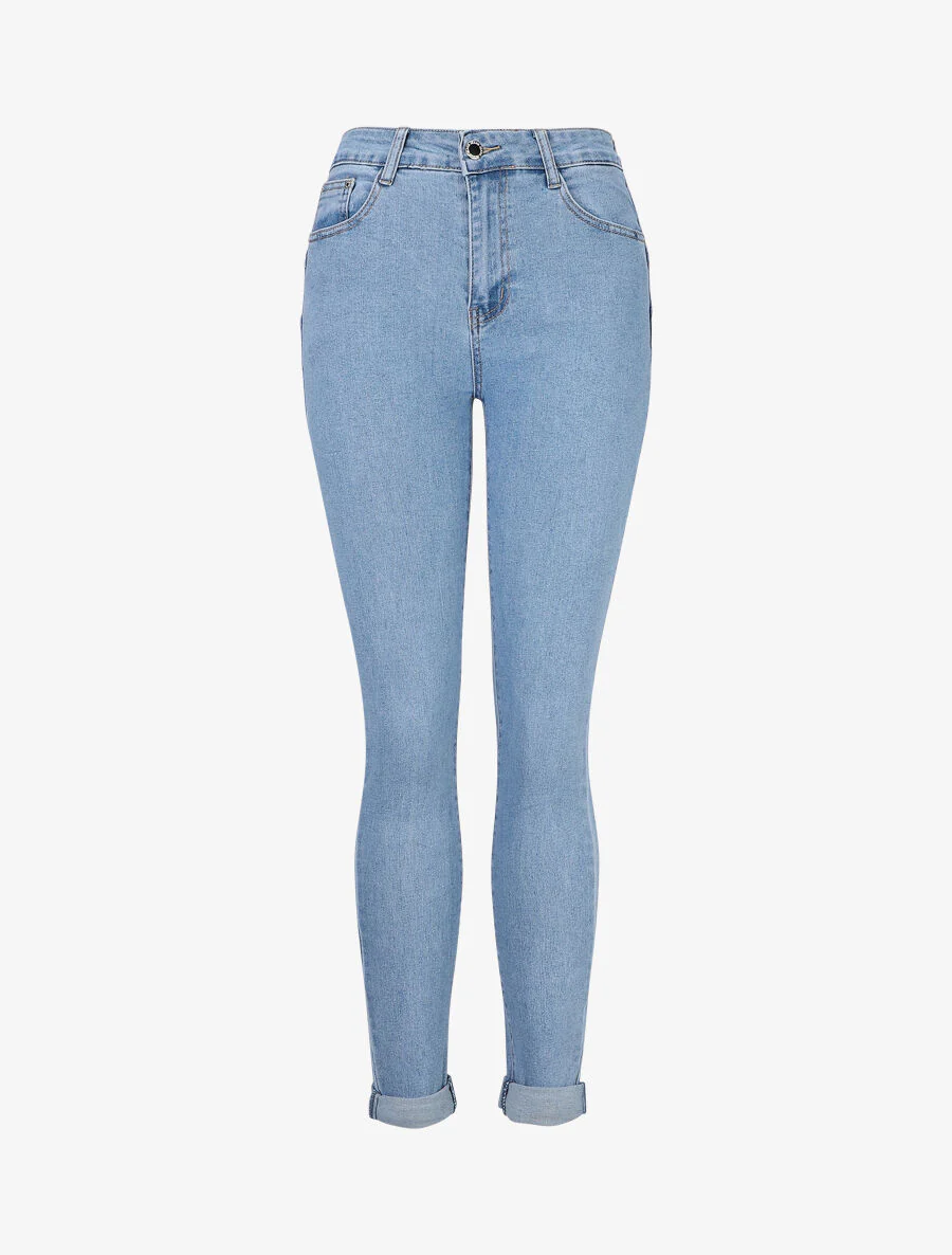 Jeans met revers. slanke pasvorm - Blauw