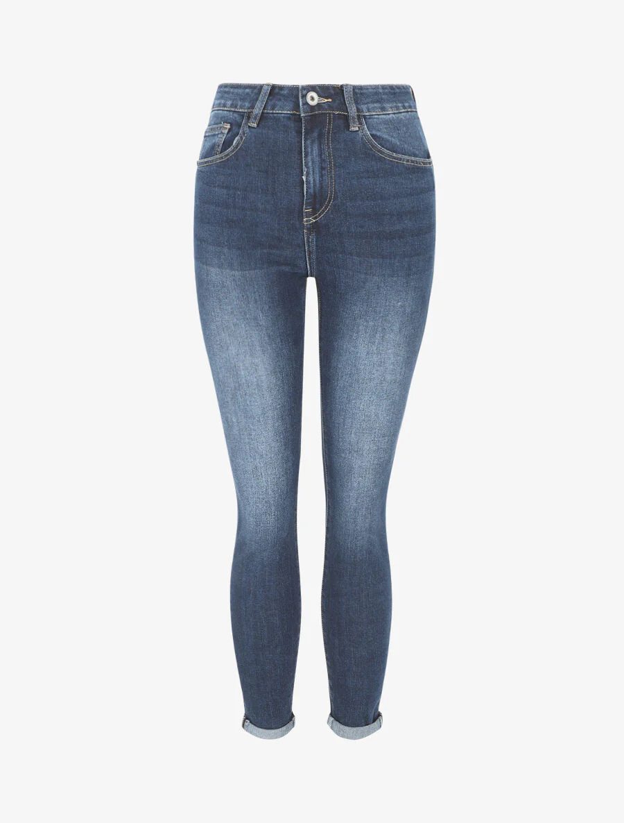 Jeans met revers. slanke pasvorm - blauw