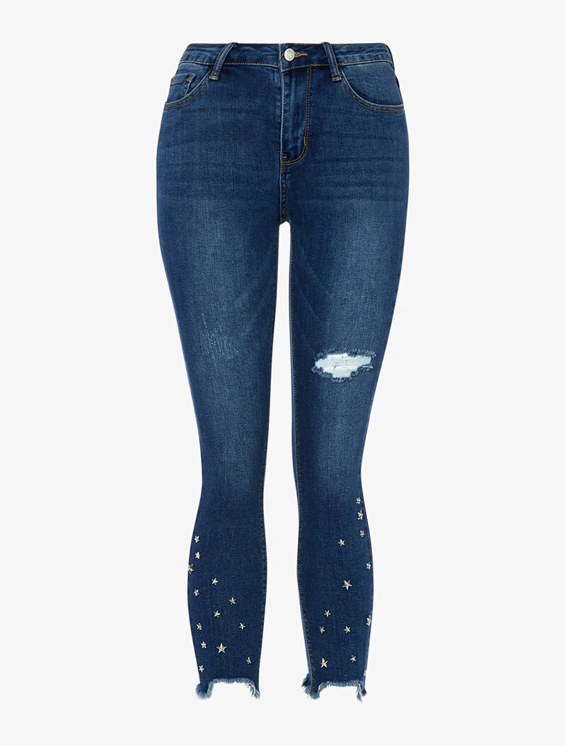 Jean met sterapplicaties - denim - blauw denim