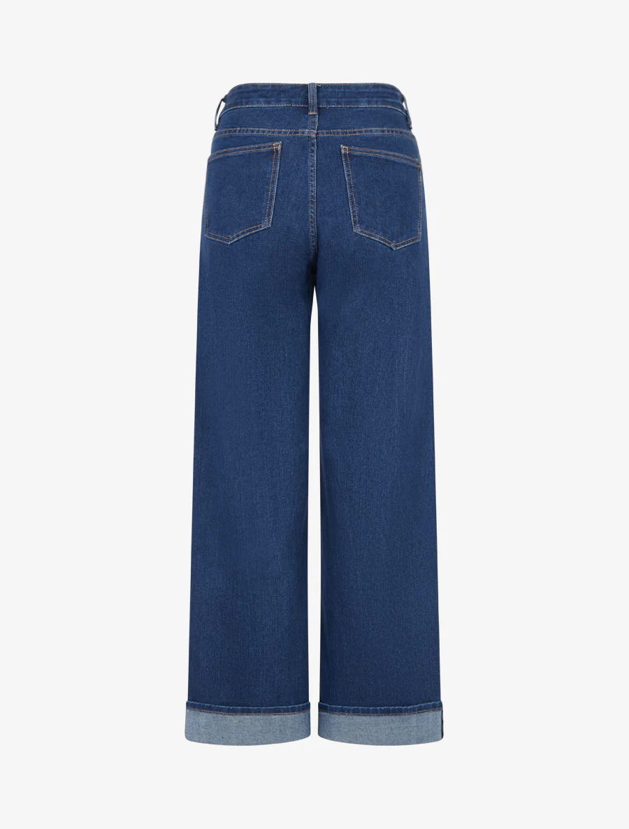 Jeans met wijd uitlopende pijpen, hoge taille en omslagboorden. - Blauw - Image 2