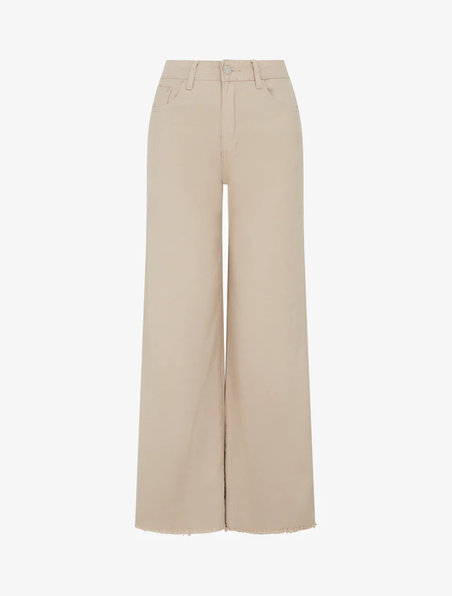 Jeans met wijde pijpen en onafgewerkte zoom - Beige