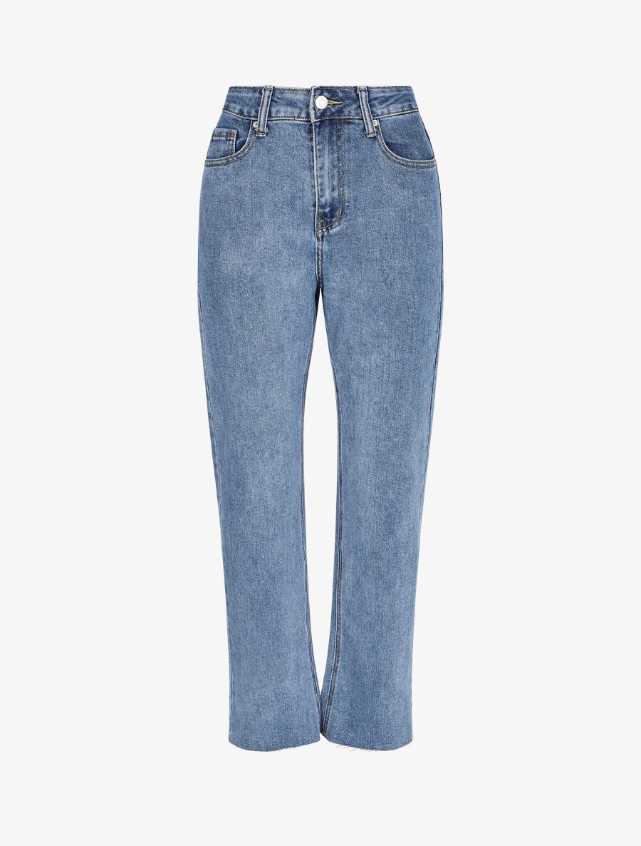 Jean mom met licht gerafelde zoom - Blauw denim