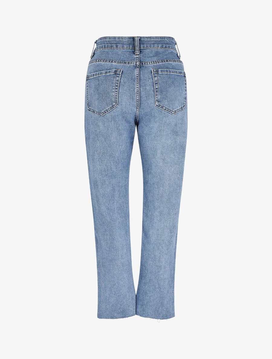 Jean mom met licht gerafelde zoom - Blauw denim - Image 2