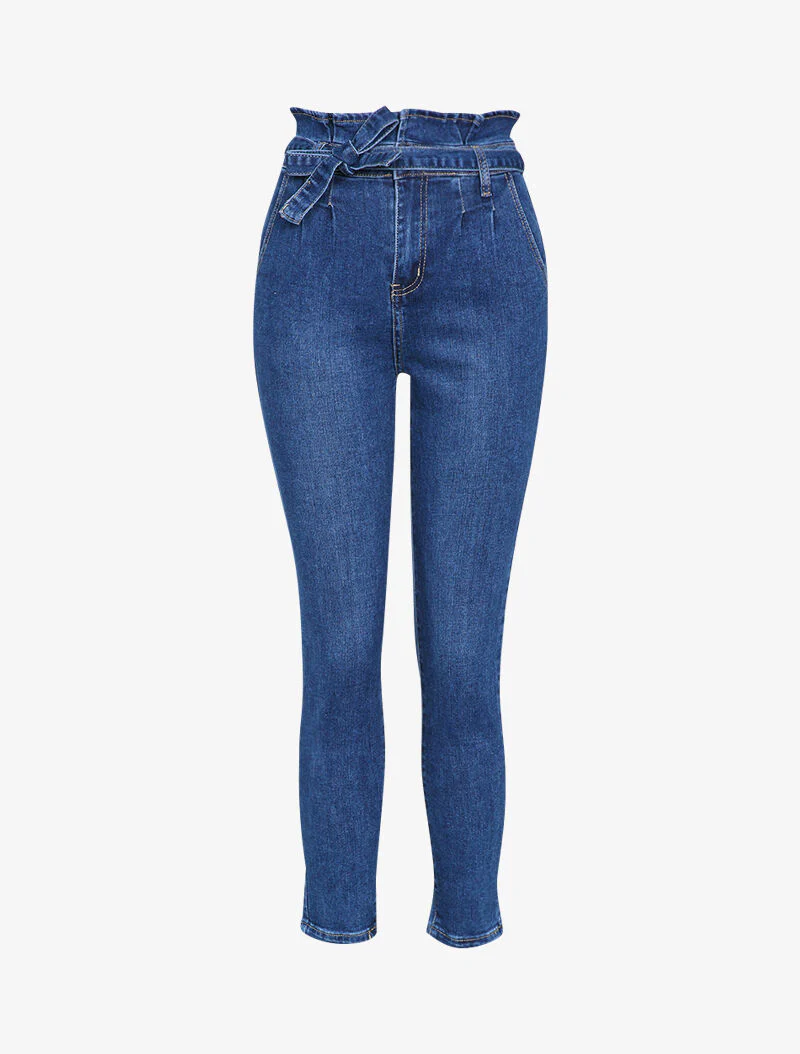 Jean mom taille empire met plooien - Blauw denim