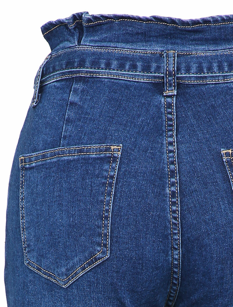 Jean mom taille empire met plooien - Blauw denim - Image 3