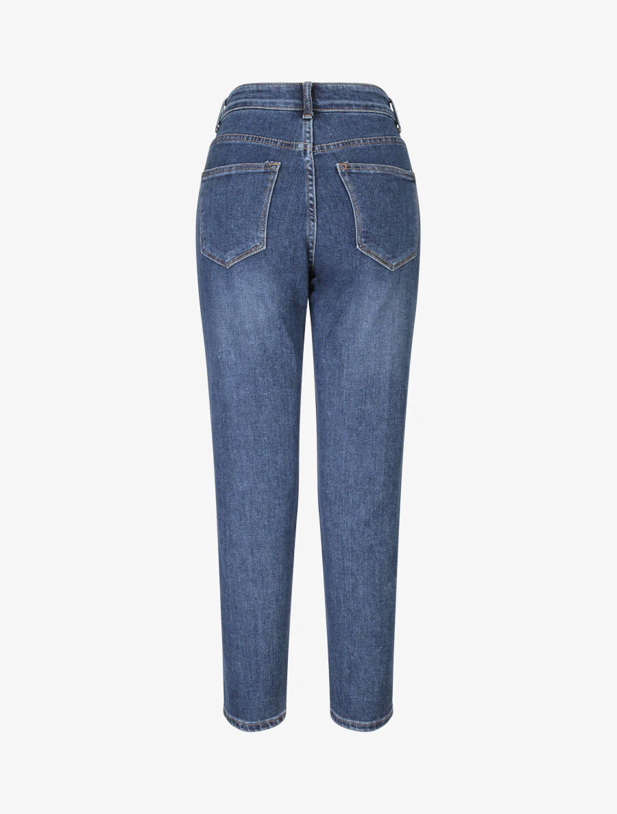 Mom jeans met knoopsluiting - Blauw denim - Image 2