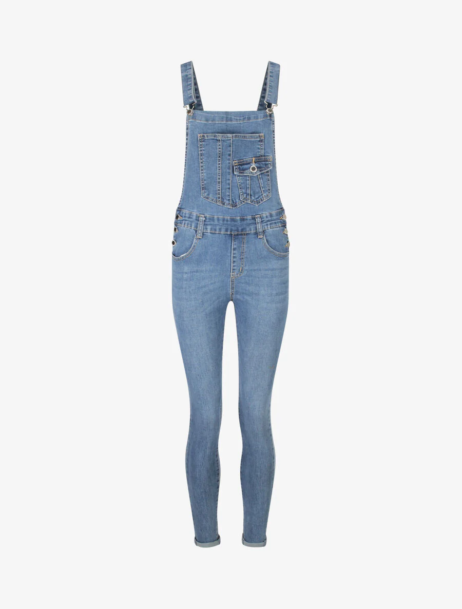 Jeans overall met omgeslagen boorden - Blauw