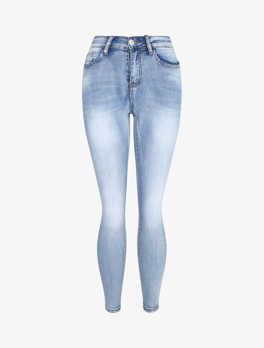 Jean met hoge taille in verwassen look - Blauw
