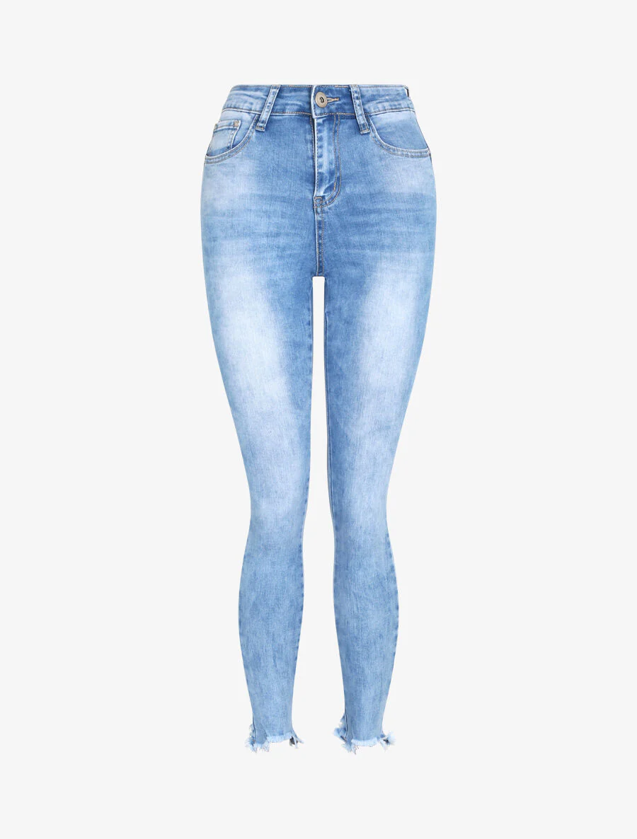 Jean push up vervaagd met onafgewerkte randen - Blauw