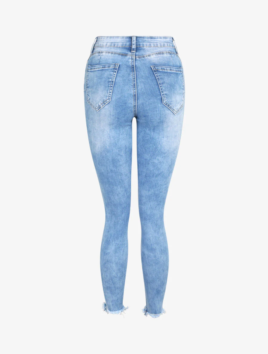 Jean push up vervaagd met onafgewerkte randen - Blauw - Image 2