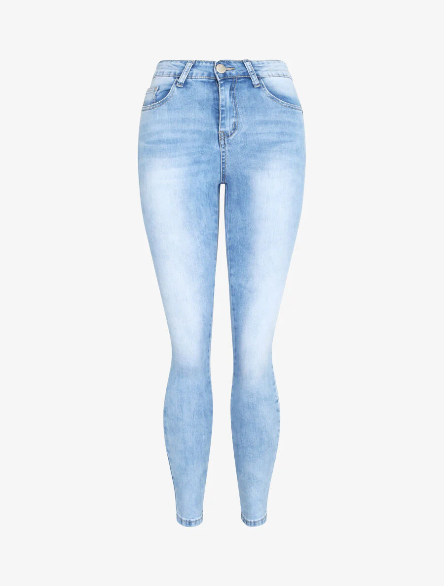 Jean high-waisted faded push up - Lichtblauw