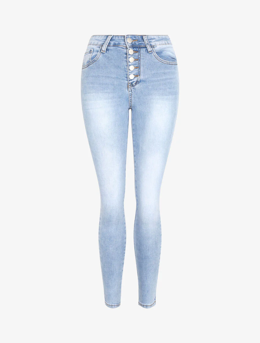 Jean push up met knoopsluiting - Blauwgrijs